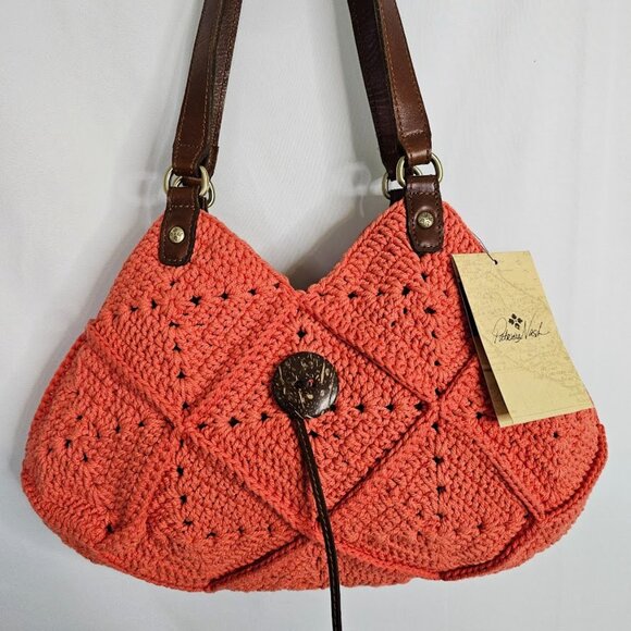 NWT PATRICIA NASH Marti Diamond Crotchet Shoulder Bag APRICOT & TAN BROWN Boho - Picture 3 of 12